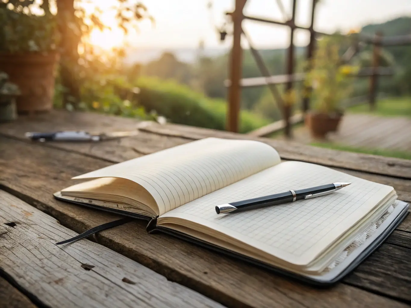 A visually appealing image of a journal with a pen, surrounded by flowers and crystals, representing self-love journaling and personal growth.